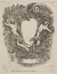 Cartouche indrammet af Apollo og Pan, 1647.