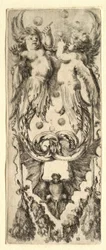 Putti, der puster bobler, flagermus og guirlande