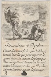 Deucalion og Pyrrha, fra Game of Mythology Jeu de la Mythologie, 1644.