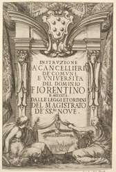 Frontispice for instruktioner for kanslere Instruzione a Cancellieri: Medici frakke ..., 1635.
