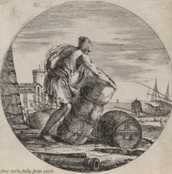 Galleyslave, der transporterer et skibs last, 1656.