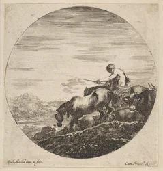 Hyrde til hest driver dyr, fra Seks dyreemner Seks sujets danimaux, ca. 1646.