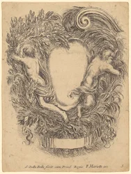 Kartouche med en mand og en satyr