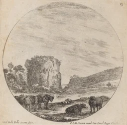 Landskab med antikke ruiner, 1646.