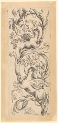 Ornamentalt panel med tre sfinkser, blad 3 fra serien "Ornamenter eller grotesker"