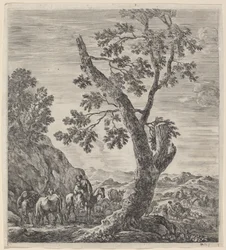 Bondekvinde til hest med et barn i armene, 1656.