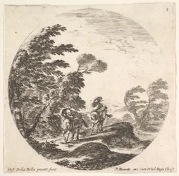 Plade 3: kuling i skoven, to ryttere svøbt i deres kapper, vinden er bl..., ca. 1643-48.