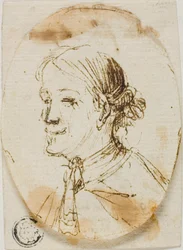Portrætbuste af mand med kravat (recto); Skitse af sadel (verso)