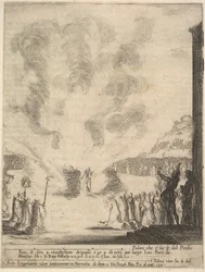Ildprøven, munken Peter, disciplen Saint John Gualbert, der passerede gennem fl..., 1640.