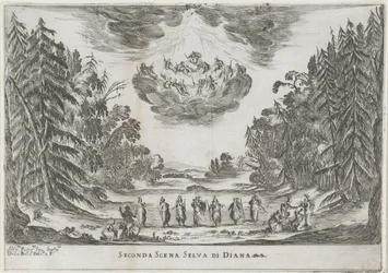 Anden scene: het bos van Diana Anden scene af Dianas skov (titel på objekt) Liberetto ter ere van de bruiloft van Ferdinando II de