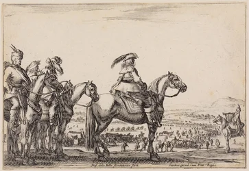 Forskellige figurer (Varie figure): Hæren på march i sletten. På højderyggen i forgrunden ses kommandanten og hans ledsagere, til højre en trompetist