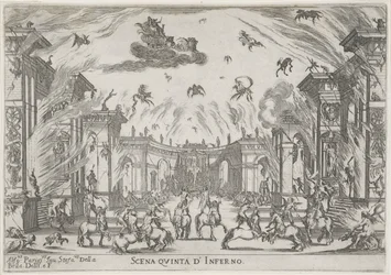 Vijfde scene: de hel Femte scene af helvede (titel på objekt) Liberetto ter ere van de bruiloft van Ferdinando II de