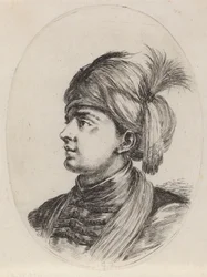 Ung maurer med fjerprydet turban, vendt mod venstre, 1649-1650.