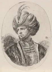 Ung maurer med let skæg og fjerprydet turban, vendt mod venstre, 1650