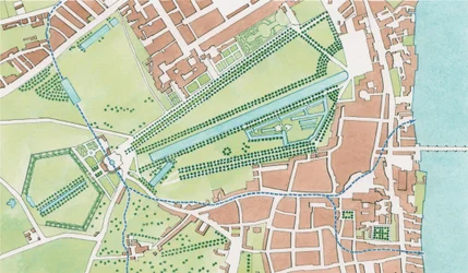 Tyburn-flodens løb, Westminster i 1747 (blæk og akvarel)