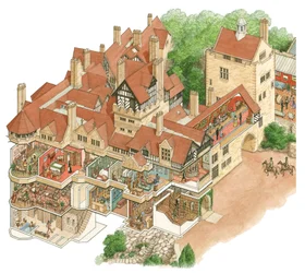 Cragside House, Northumberland, ca. 1872-1900 (blæk og akvarel)