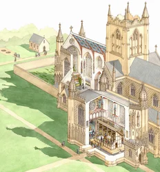 Walsingham Priory, Norfolk, ca. 1500-1535 (blæk og akvarel på papir)
