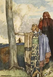 Dronning Maeve mødes med Cuchulain, illustration fra 