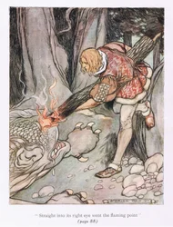 Lige ind i dets højre øje gik flammepunktet (farve litho)