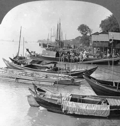 Kigger op ad Irrawaddy-floden, Rangoon, Burma, 1908