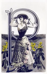 P : Mlle Lolita, kunstner fra 1900-tallet - Alfabet på postkort