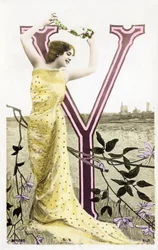 Y : Bianca Toledo, kunstner, sanger og sevillansk danser fra Belle Epoque - Casino de Paris, Folies Bergere - alfabet på postkort