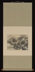 Rainy Landscape, slutningen af det 18. århundrede (albumblad monteret som en hængende rulle; blæk og farve på bastfiber)