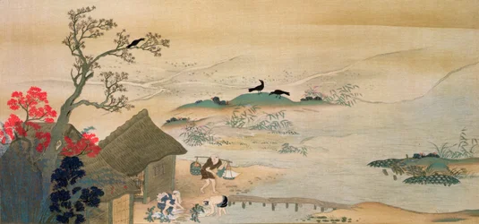 Bønder høster grøntsager nær Kyoto i middelalderen, trykt i magasinet 