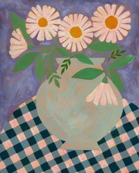 Tusindfryd i en lilla vase