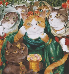 Illustration fra Cats Galore! Et kompendium over kultiverede katte (udg. 2015)