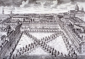 Fugleperspektiv af Charterhouse Square, Finsbury, London, c1750