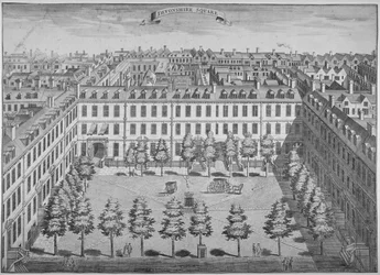 Fugleperspektiv af Devonshire Square, City of London, 1740.