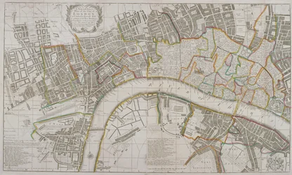 Kort over Westminster, London City, Southwark og omkringliggende områder, 1739