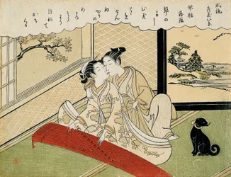 Gæs, der lander på koto-broerne (Kotoji rakugan), fra serien „Otte moderigtige stueudsigter“ (Furyu zashiki hakkei)