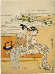 Lovers Playing the Same Fute (parodi på Xuanzong og Yang Guifei), ca. 1767 (farvetræsnit; chuban)