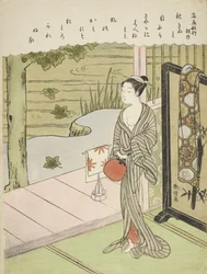 Digt af Fujiwara no Toshiyuki, fra en unavngiven serie af seksogtredive udødelige digtere, ca. 1767-68