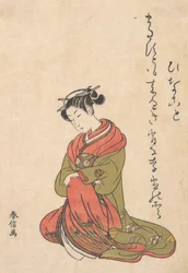 Courtesanen Itsuhata med hendes rør, ca. 1765., ca. 1765.
