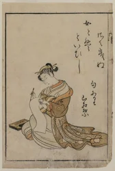 Courtesanen skriver fra en bog fra en samling af smukke kvinder fra Yoshiwara, 1770.