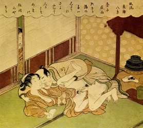 Two Lovers Shunga - erotisk træbloktryk, ca. 1750