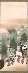 Yoshiwara og Shinagawa, Edo-periode (blæk, farve og guld på silke)