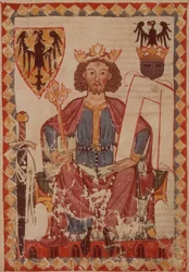 FRK. Pal. kim. 848 Kong Henrik, illustration fra Manesse Codex, en samling høviske kærlighedssange, sandsynligvis fra Zürich, ca. 1300-20