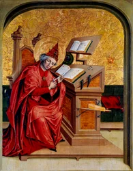 Portræt af Saint Gregoire den Store eller den Store (540-604) Pave fra 590 til 604 Maleri af den schweiziske skole i det 15. århundrede Dijon, Museum of Fine Arts