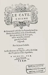 Titelblad for John Calvins katekismus, udgivet i Genève, 1549