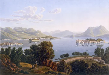 Udsigt over Lago Maggiore og Borromean-øerne, fra Voyage Pittoresque de Geneve a Milano, 1819