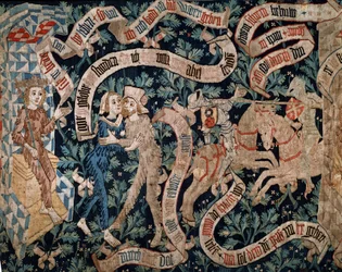 Wild Man and Woman - The Legend of the Count of Savoy, begyndelsen af det 15. århundrede, fremstilling af Basel (tæppe)