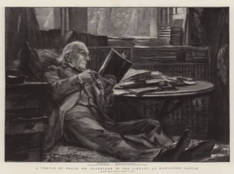 Et fredens tempel, hr. Gladstone i biblioteket på Hawarden Castle