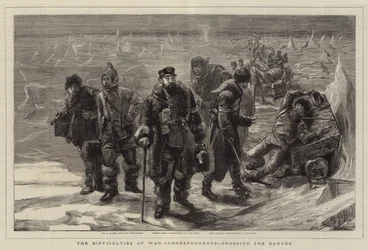 Krigskorrespondenternes vanskeligheder, krydser Donau