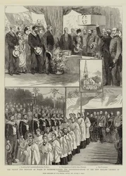 Prinsen og Prinsessen af Wales i Danmark, der lægger grundstenen til den nye engelske kirke i København