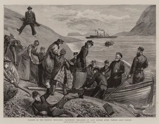 Turister i det vestlige højland, passagerer, der går om bord på Loch Scavaig efter at have besøgt Loch Coruisk
