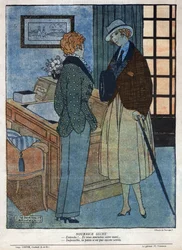 Illustration af en scene af teaterstykket "" Elles tirera"" af Andre Birabeau (1890-1974) og Marcel Hervieu i "" La baionnette""" nummer 124 af 15. november